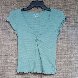 American Eagle Outfitters Women's Green V-Neck Top Color Sage